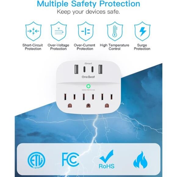 2 Pack Multi Plug Outlet Splitter with USB, Surge Protector Outlet Extender - Picture 4 of 8